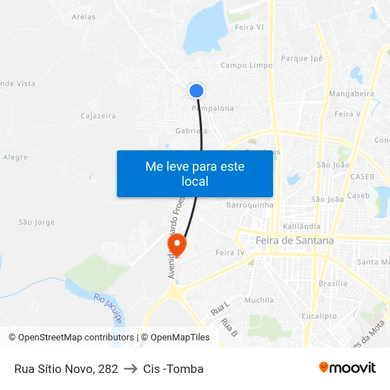 Rua Sítio Novo, 282 to Cis -Tomba map