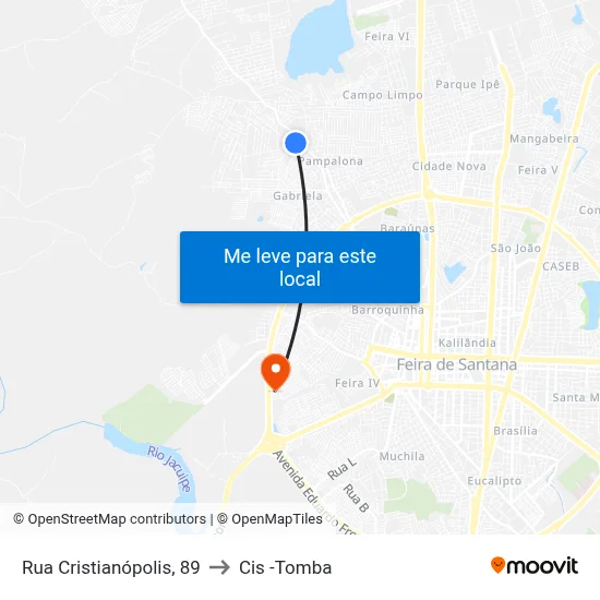 Rua Cristianópolis, 89 to Cis -Tomba map