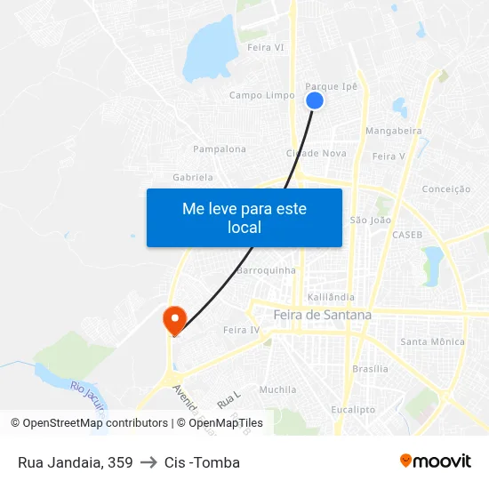 Rua Jandaia, 359 to Cis -Tomba map
