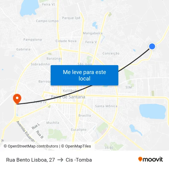 Rua Bento Lisboa, 27 to Cis -Tomba map