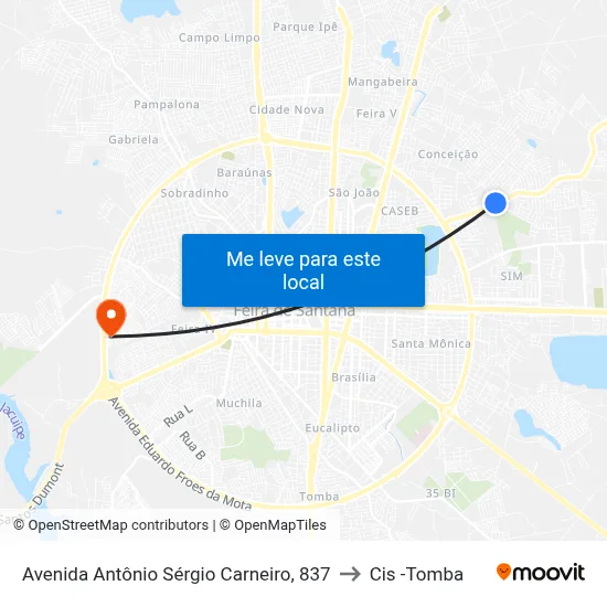 Avenida Antônio Sérgio Carneiro, 837 to Cis -Tomba map