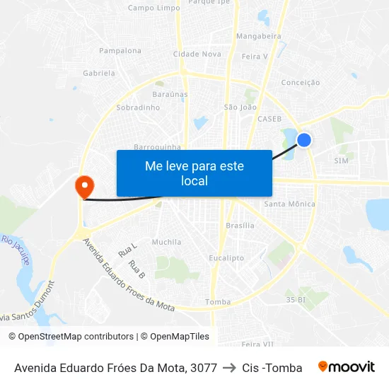 Avenida Eduardo Fróes Da Mota, 3077 to Cis -Tomba map