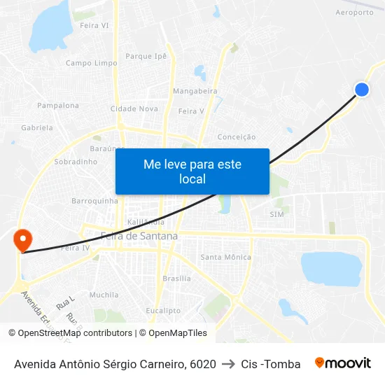 Avenida Antônio Sérgio Carneiro, 6020 to Cis -Tomba map