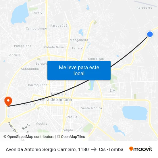 Avenida Antonio Sergio Carneiro, 1180 to Cis -Tomba map