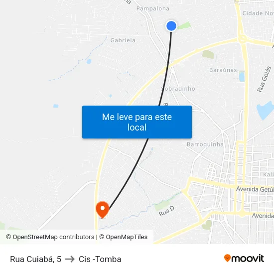 Rua Cuiabá, 5 to Cis -Tomba map