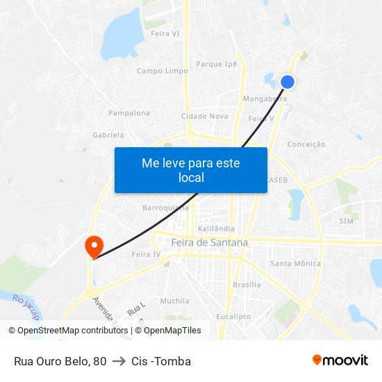 Rua Ouro Belo, 80 to Cis -Tomba map