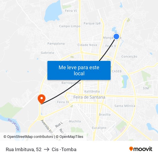 Rua Imbituva, 52 to Cis -Tomba map