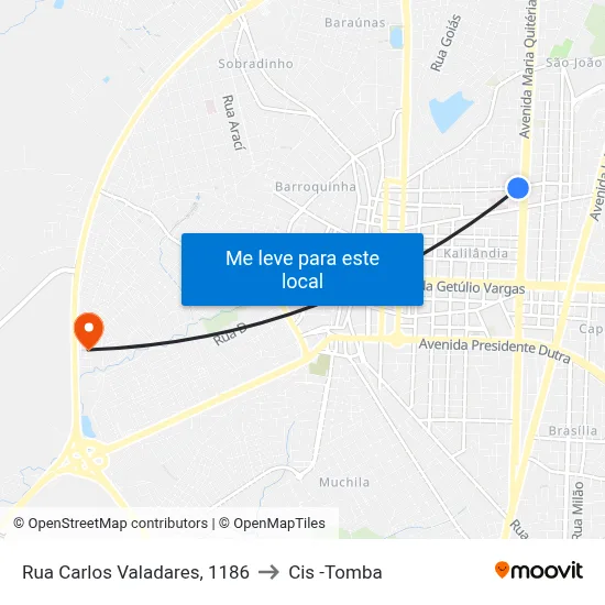 Rua Carlos Valadares, 1186 to Cis -Tomba map