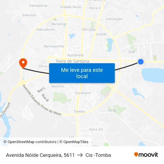 Avenida Nóide Cerqueira, 5611 to Cis -Tomba map