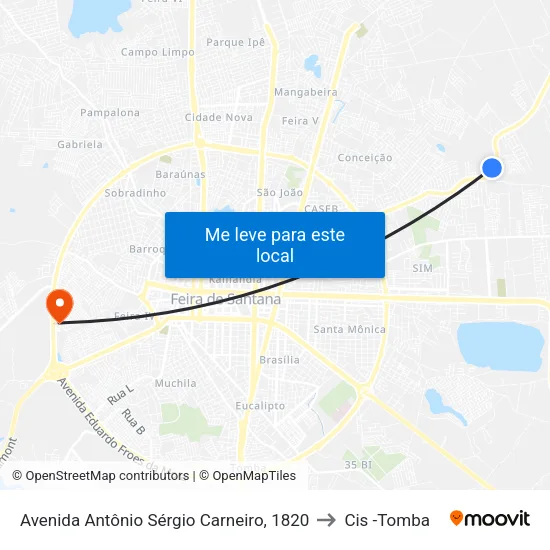 Avenida Antônio Sérgio Carneiro, 1820 to Cis -Tomba map
