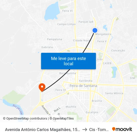 Avenida Antônio Carlos Magalhães, 1501 to Cis -Tomba map