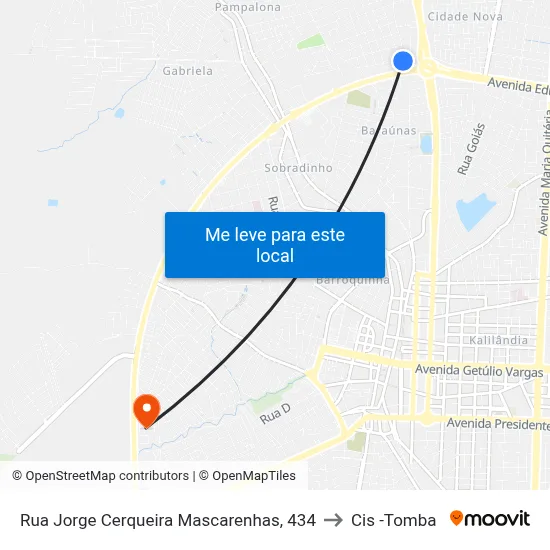 Rua Jorge Cerqueira Mascarenhas, 434 to Cis -Tomba map