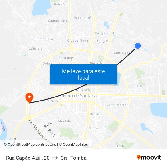 Rua Capão Azul, 20 to Cis -Tomba map