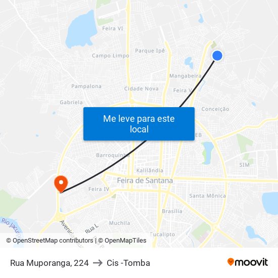 Rua Muporanga, 224 to Cis -Tomba map