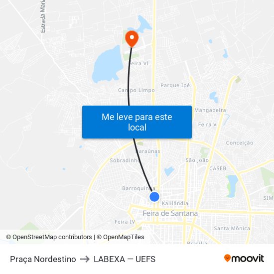 Praça Nordestino to LABEXA — UEFS map