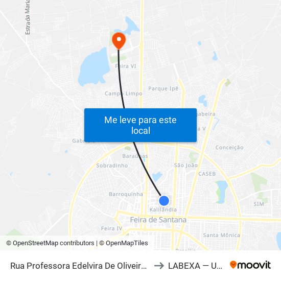 Rua Professora Edelvira De Oliveira, 90a to LABEXA — UEFS map