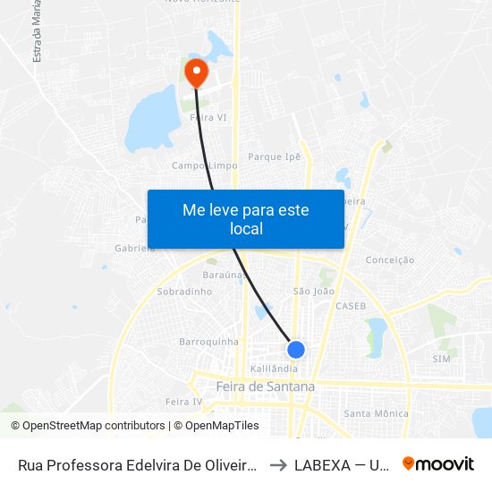 Rua Professora Edelvira De Oliveira, 408 to LABEXA — UEFS map