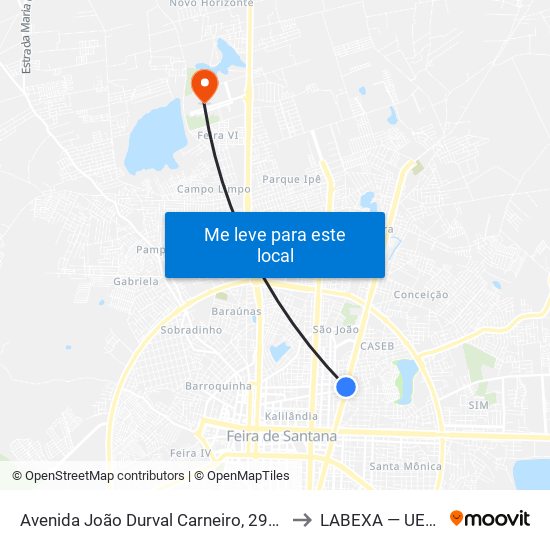 Avenida João Durval Carneiro, 2903 to LABEXA — UEFS map