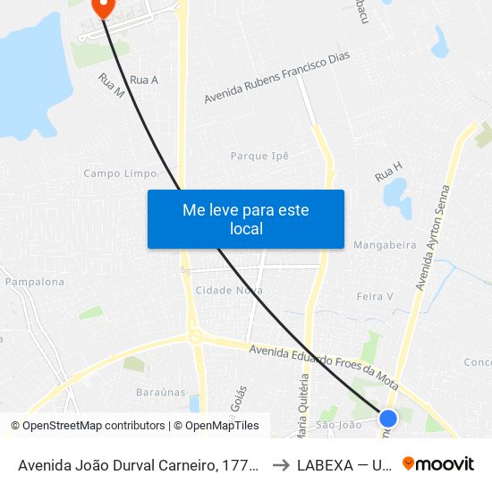 Avenida João Durval Carneiro, 1770-2348 to LABEXA — UEFS map