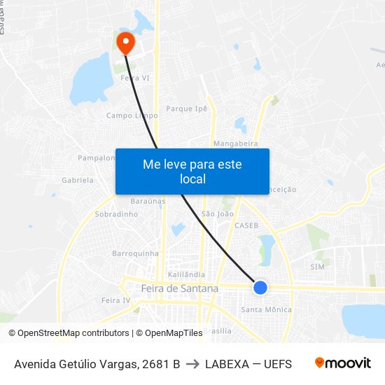 Avenida Getúlio Vargas, 2681 B to LABEXA — UEFS map