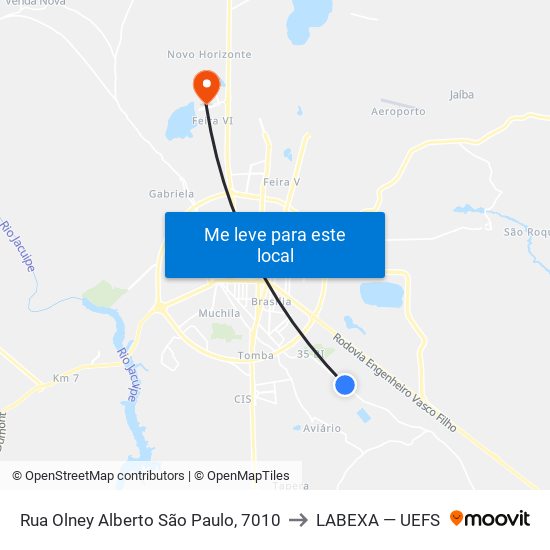 Rua Olney Alberto São Paulo, 7010 to LABEXA — UEFS map