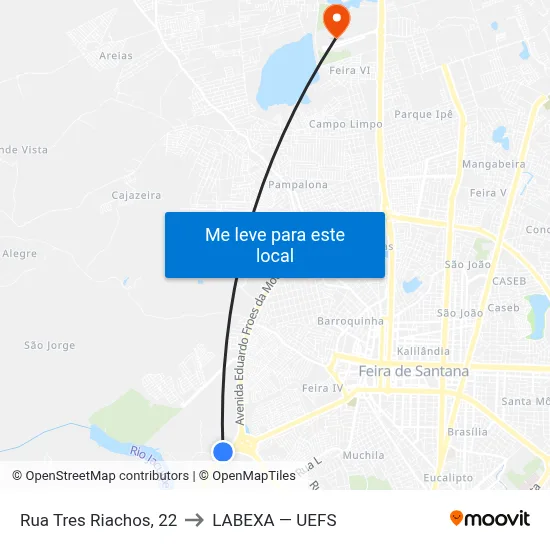 Rua Tres Riachos, 22 to LABEXA — UEFS map
