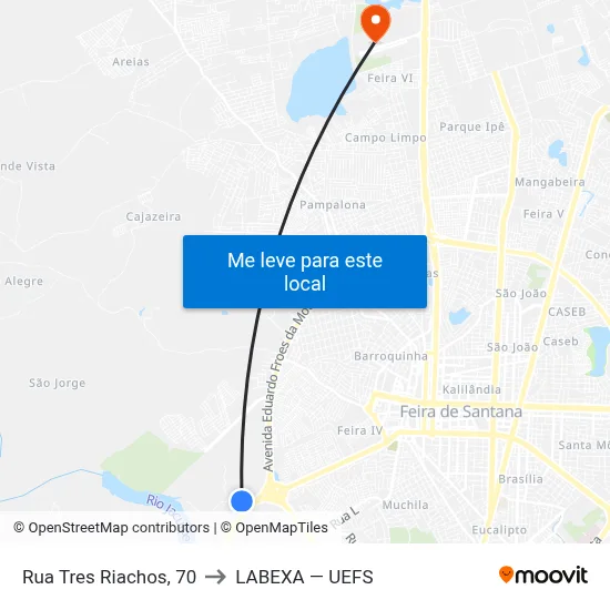 Rua Tres Riachos, 70 to LABEXA — UEFS map