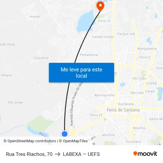 Rua Tres Riachos, 70 to LABEXA — UEFS map