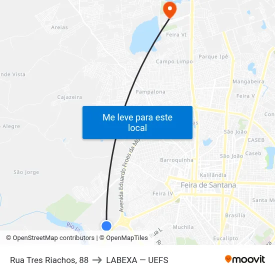 Rua Tres Riachos, 88 to LABEXA — UEFS map