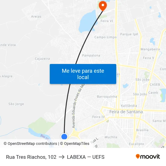 Rua Tres Riachos, 102 to LABEXA — UEFS map