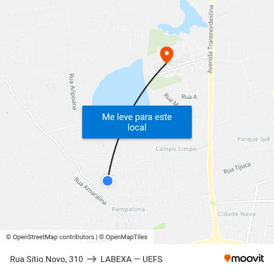 Rua Sítio Novo, 310 to LABEXA — UEFS map