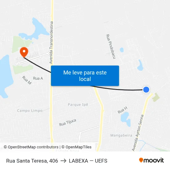 Rua Santa Teresa, 406 to LABEXA — UEFS map
