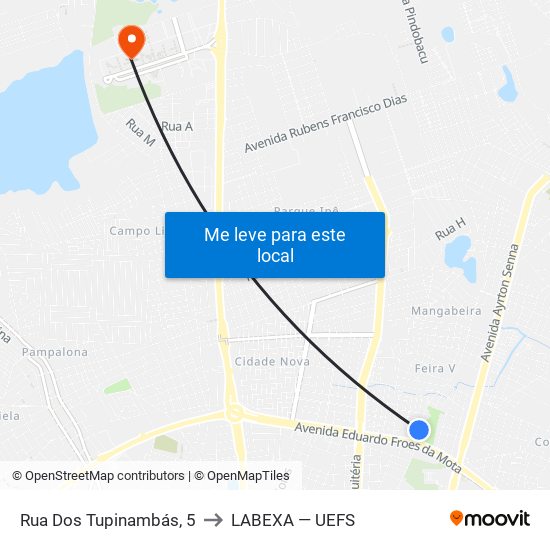 Rua Dos Tupinambás, 5 to LABEXA — UEFS map