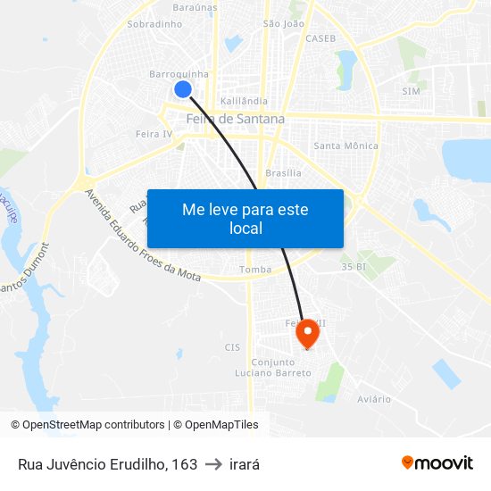 Rua Juvêncio Erudilho, 163 to irará map