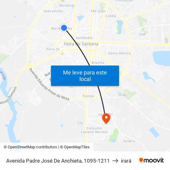 Avenida Padre José De Anchieta, 1095-1211 to irará map