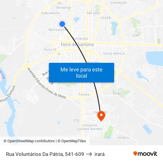 Rua Voluntários Da Pátria, 541-609 to irará map