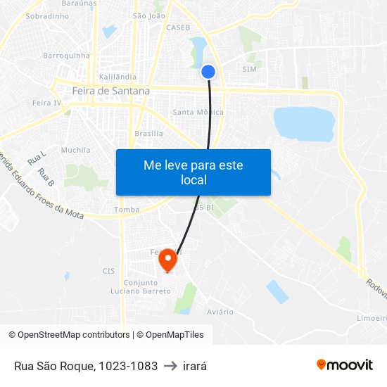 Rua São Roque, 1023-1083 to irará map