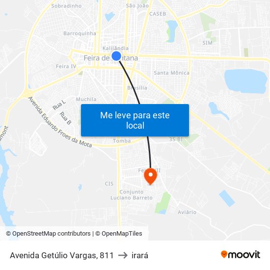 Avenida Getúlio Vargas, 811 to irará map