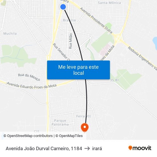 Avenida João Durval Carneiro, 1184 to irará map