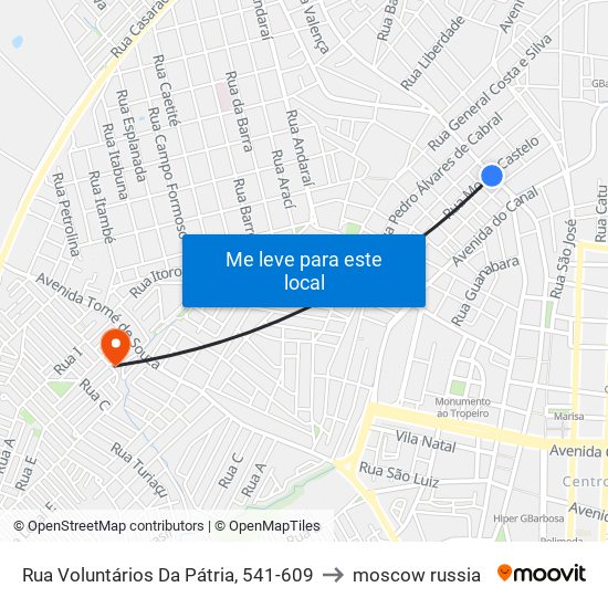 Rua Voluntários Da Pátria, 541-609 to moscow russia map