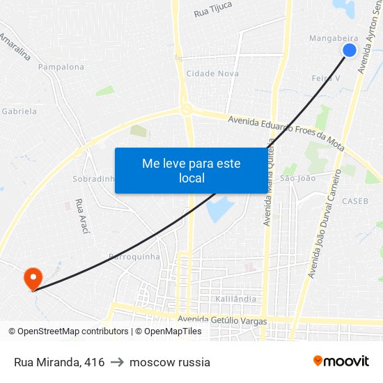 Rua Miranda, 416 to moscow russia map