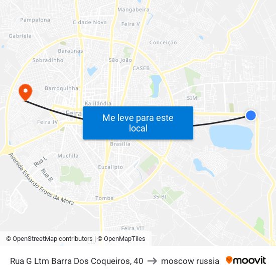 Rua G Ltm Barra Dos Coqueiros, 40 to moscow russia map