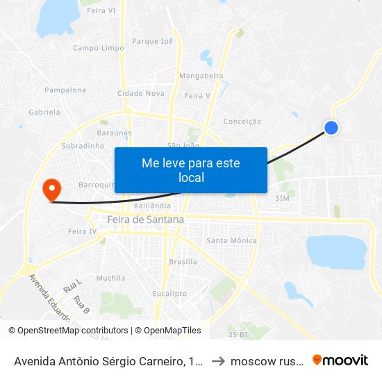 Avenida Antônio Sérgio Carneiro, 1820 to moscow russia map