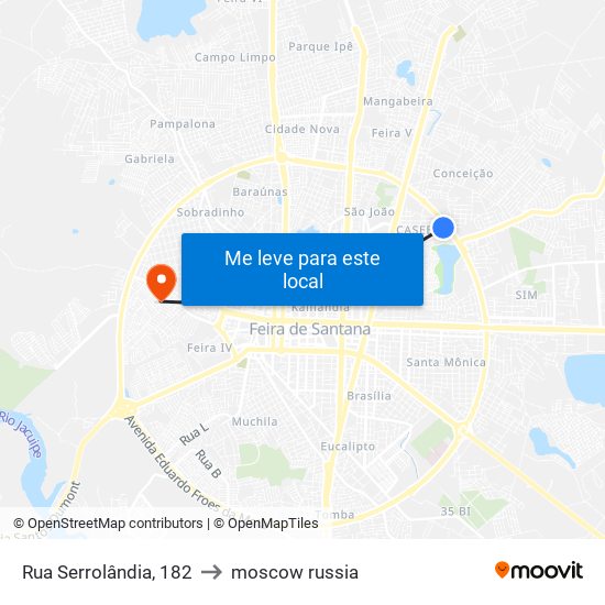 Rua Serrolândia, 182 to moscow russia map
