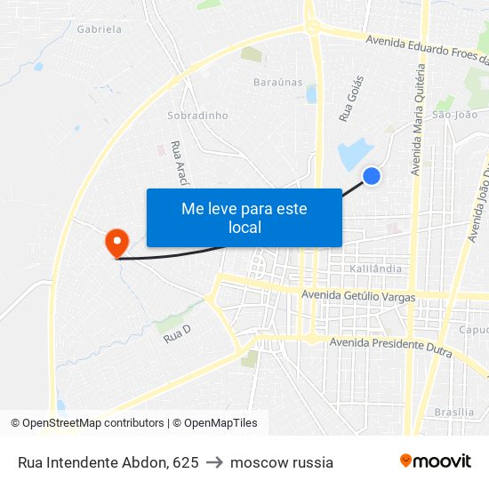 Rua Intendente Abdon, 625 to moscow russia map