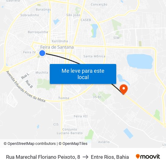 Rua Marechal Floriano Peixoto, 8 to Entre Rios, Bahia map