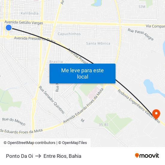 Ponto Da Oi to Entre Rios, Bahia map
