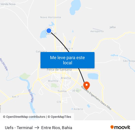 Uefs - Terminal to Entre Rios, Bahia map