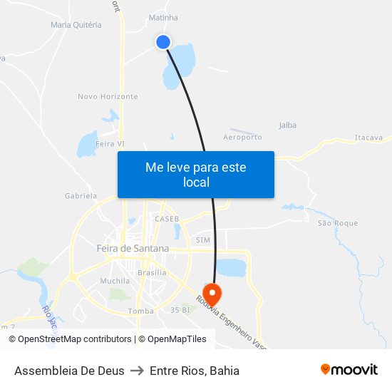 Assembleia De Deus to Entre Rios, Bahia map