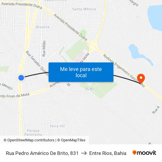 Rua Pedro Américo De Brito, 831 to Entre Rios, Bahia map